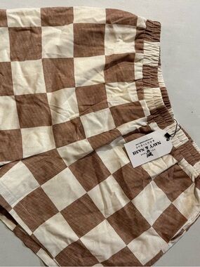 Workshop Republic Clothing Brown & Cream High-Waist Checkerboard Shorts